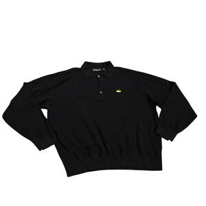 Masters Quarter Button Up Sweater Black Mens Large Golf‎ Knit Casual Luxury